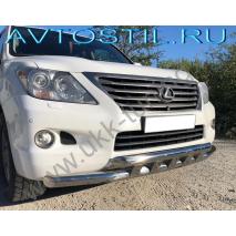 LX 570 Защита переднего бампера труба двойная с пластинами d76/76 нержавейка