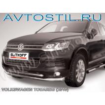 Touareg Защита переднего бампера d76+d57 двойная нержавейка