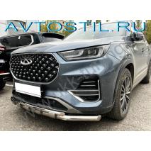 Tiggo 8 Pro 2021 Защита переднего бампера труба двойная с перемычками 60/42 мм нержавейка