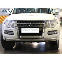 Pajero 4 Защита переднего бампера труба двойная 76/76х40 мм верхняя овал