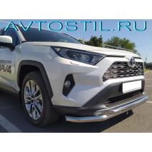 RAV4 Защита переднего бампера двойная с двумя подгибам 60/42 мм нержавейка