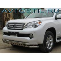 GX 460 Защита переднего бампера d60+d60 с профильной защитой картера нержавейка