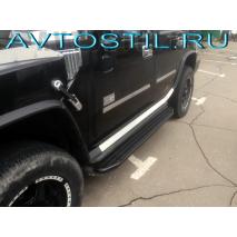 H3 Пороги подножки площадки с резиновой накладкой Premium Black без трубы