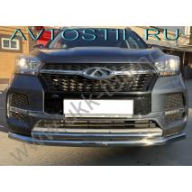 Tiggo 4 2019 Рестайлинг Защита переднего бампера труба 60/42 мм двойная нержавейка