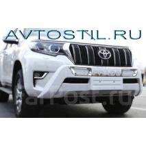 Prado 150 Накладка на передний бампер передний c LED подсветкой надпись Prado черная