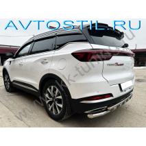 Tiggo 7 Pro Max Защита заднего бампера труба двойная 60/42 мм с перемычками нержавейка