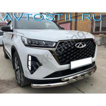 Tiggo 7 Pro Max Защита передняя нижняя труба двойная 60/42 мм с перемычками нержавейка