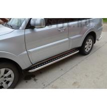 Pajero 4 Боковая защита пороги площадки 76 мм нержавейка