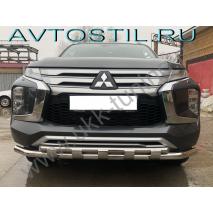 Pajero Sport Защита переднего бампера труба двойная 76/60 мм с перемычками
