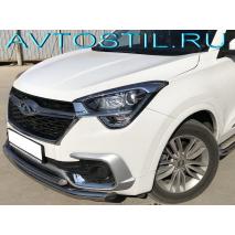 Tiggo 4 Защита переднего бампера труба d60+d42 двойная нержавейка