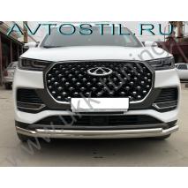 Tiggo 8 Pro Max Защита переднего бампера труба двойная 60 /42 мм нержавейка