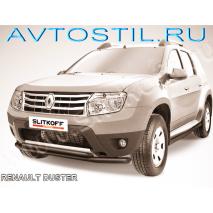 Duster Защита переднего бампера труба двойная 57/42 мм черная