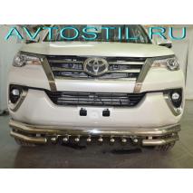 Fortuner 2017 Передняя защита с дополнительной защитой 76/60/42 мм нержавейка