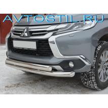Pajero Sport Передняя защита овальная d76/75x42 мм нержавейка