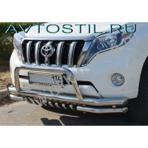 Prado 150 Защита переднего бампера «акула»+скоба 76/60/42 мм нержавейка