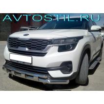 Seltos Защита переднего бампера труба двойная 60/42 мм с перемычками нержавейка
