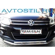 Tiguan Защита переднего бампера труба двойная 70/42 мм нержавейка