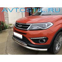 Tiggo 5 2017 Защита переднего бампера труба двойная 60/42 мм нержавейка