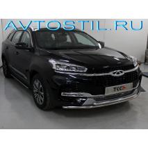 Tiggo 8 2020 Защита передняя нижняя труба двойная 42/42 мм нержавейка