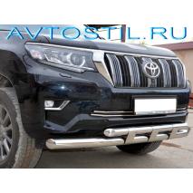 Prado 150 Передняя защита бампера 76/60 мм нержавейка с пластинами