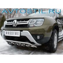 Duster Защита переднего бампера дуга с клыками 42 мм нержавейка