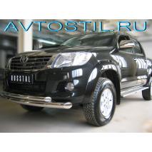 Hilux 2011 Защита переднего бампера труба двойная 76/63 мм нержавейка