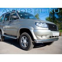 Uaz Patriot Защита переднего бампера труба двойная 42/57 нержавейка