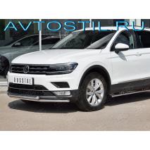 Tiguan Защита переднего бампера труба двойная 42/42 мм нержавейка
