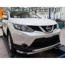 Qashqai Защита переднего бампера труба двойная 60/42 мм нержавейка