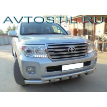 Land Cruiser 200 Передняя защита труба двойная с пластинами 76/60 мм нержавейка