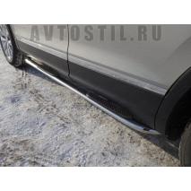 Tiguan Пороги овальные гнутые с накладкой 75х42 мм нержавейка