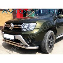 Duster Защита переднего бампера труба двойная 60/42 мм удлиненная нержавейка
