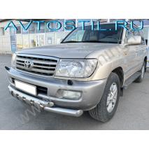 Land Cruiser 100 Защита переднего бампера труба двойная с перемычками 60/42 мм нержавейка