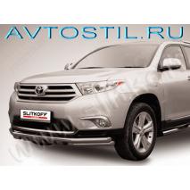 Highlander Защита переднего бампера d60+d60 с профильной ЗК нержавейка