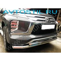 Pajero Sport Защита переднего бампера труба двойная 76/60 мм нержавейка