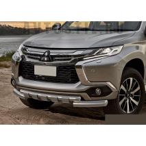 Pajero Sport Защита переднего бампера труба двойная 60/42 мм нержавейка