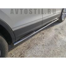 Tiguan Пороги овальные с накладкой 75х42 мм нержавейка