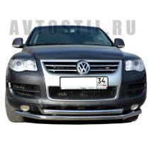 Touareg 2007 Защита переднего бампера труба двойная 60/60 мм нержавейка