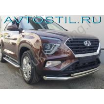 Creta Защита переднего бампера труба двойная 60/42 мм нержавейка