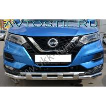 Qashqai Защита переднего бампера труба двойная с перемычками d60/42 длинная нержавейка
