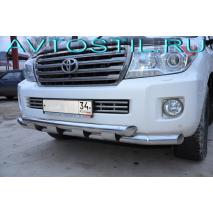 Land Cruiser 200 Передняя защита труба двойная с пластинами 76/76 мм нержавейка