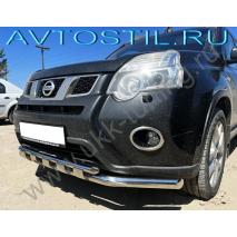 X-trail 2011 Защита переднего бампера труба двойная с перемычками 60/42 мм нержавейка