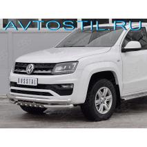 Amarok Защита переднего бампера труба двойная с клыками 57/57/42 мм нержавейка