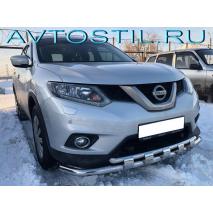 X-Trail Защита переднего бампера 60/42 мм с перемычками нержавейка