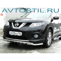 X-Trail Защита переднего бампера d60+d42 двойная с декоративными элементами