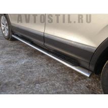 Tiguan Пороги овальные с накладкой 120х60 мм нержавейка