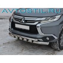 Pajero Sport Защита переднего бампера труба двойная 60/53 мм с перемычками нержавейка