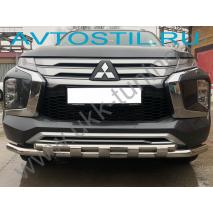 Pajero Sport Защита переднего бампера труба двойная 60/42 мм с перемычками
