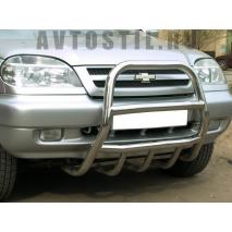 Niva 2002-2008 Кенгурин передняя защита труба 53 мм с ребрами нержавейка