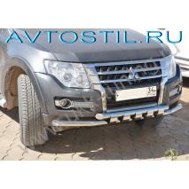 Pajero 4 Передняя защита труба двойная с перемычками 76/60 мм нержавейка